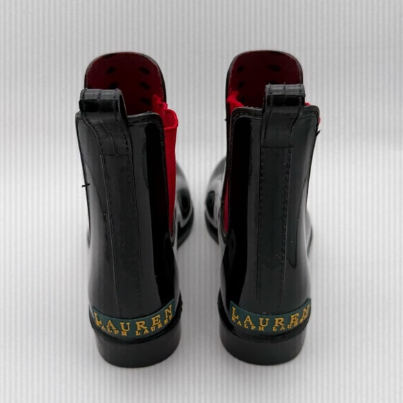 Lauren Ralph Lauren “Tally” Rain Boots Shiny Black & Red Short Women’s Size 6 - Picture 3 of 12